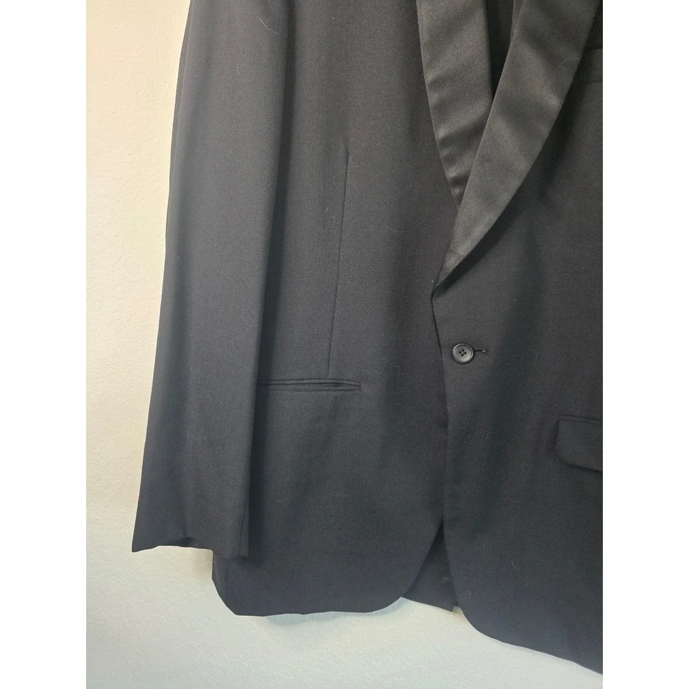 Hart Schaffner & Marx Mens 40L Wool Tuxedo Jacket Black Satin Shawl Lapel Blazer